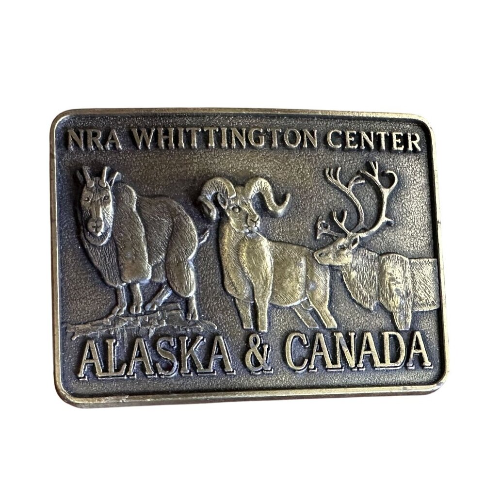 Belt Buckle NRA Whittington Center Alaska & Canada Solid Brass 1980s USA